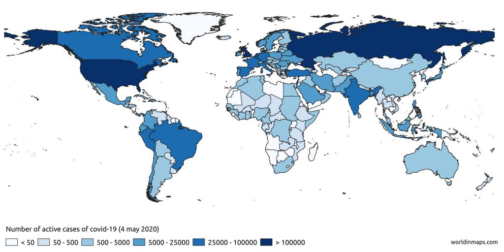 coronavirus number of active cases in the world