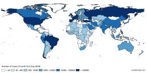 world map of the coronavirus cases