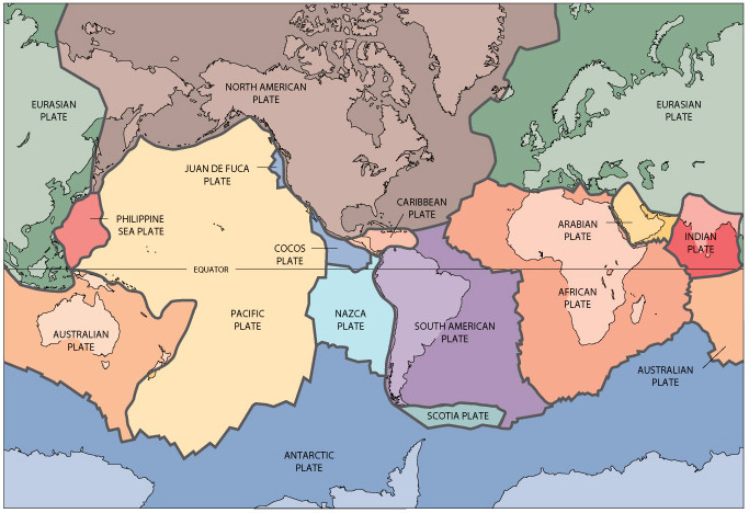 world map with the tectonic plates