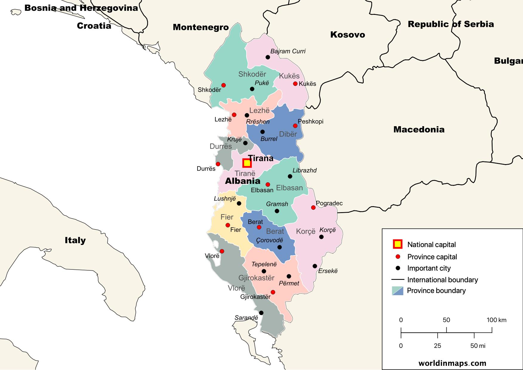 Albania In Map And Data World In Maps   Albania Political Map 