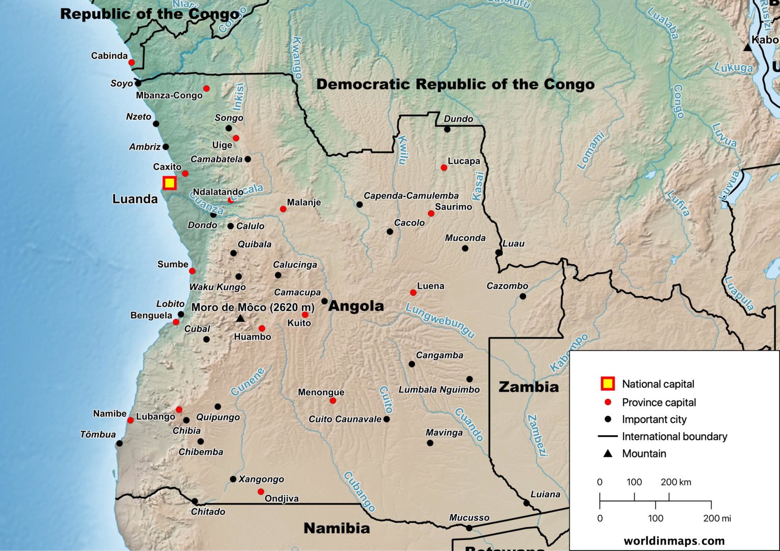 Angola In Map Data And Statistics World In Maps   Physical Map Of Angola 1536x1086 