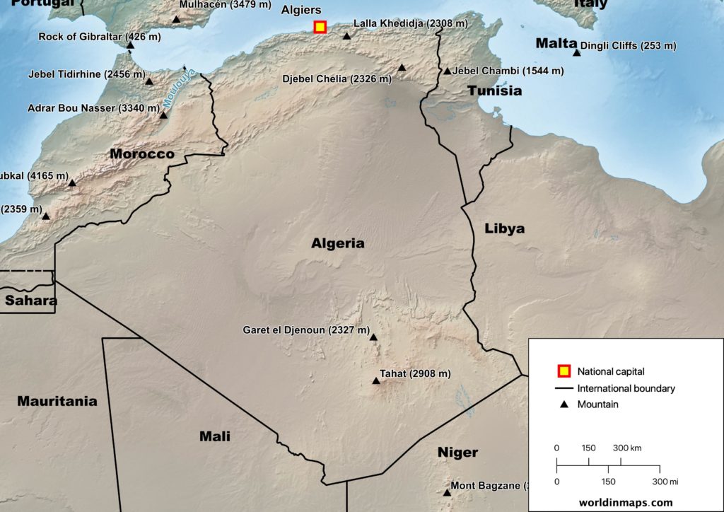 physical map of Algeria