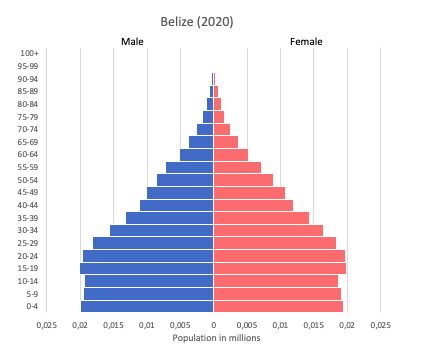 Population pyramid of Belize (2020)