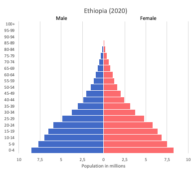 population pyramid of Ethiopia (2020)