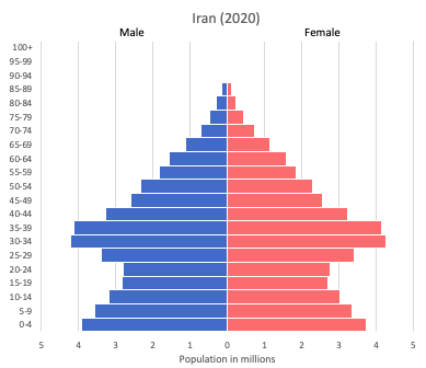 Population pyramid of Iran (2020)