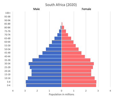 population pyramid of South Africa (2020)