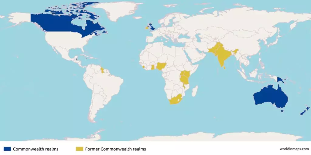 map of the current and former Commonwealth realms