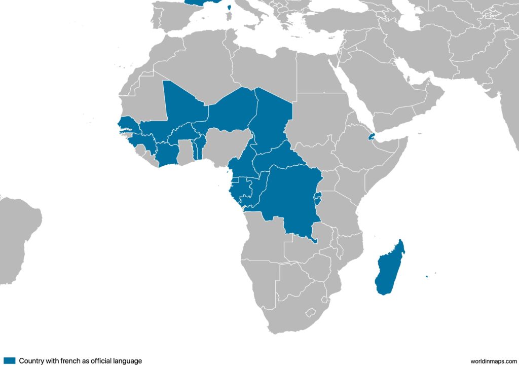 Map of the countries in Africa with french as official language