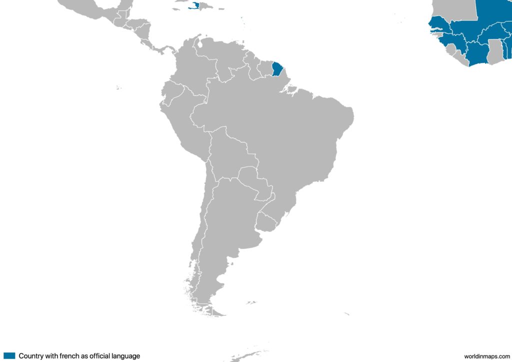 Map of the countries in South America with french as official language