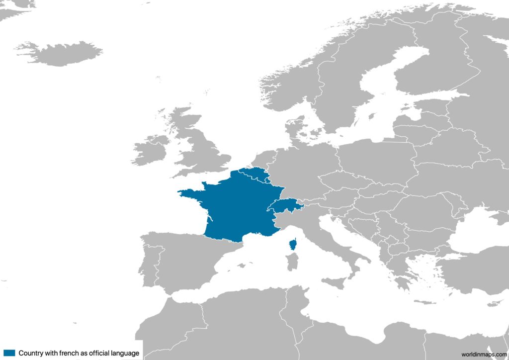 Map of the countries in Europe with french as official language