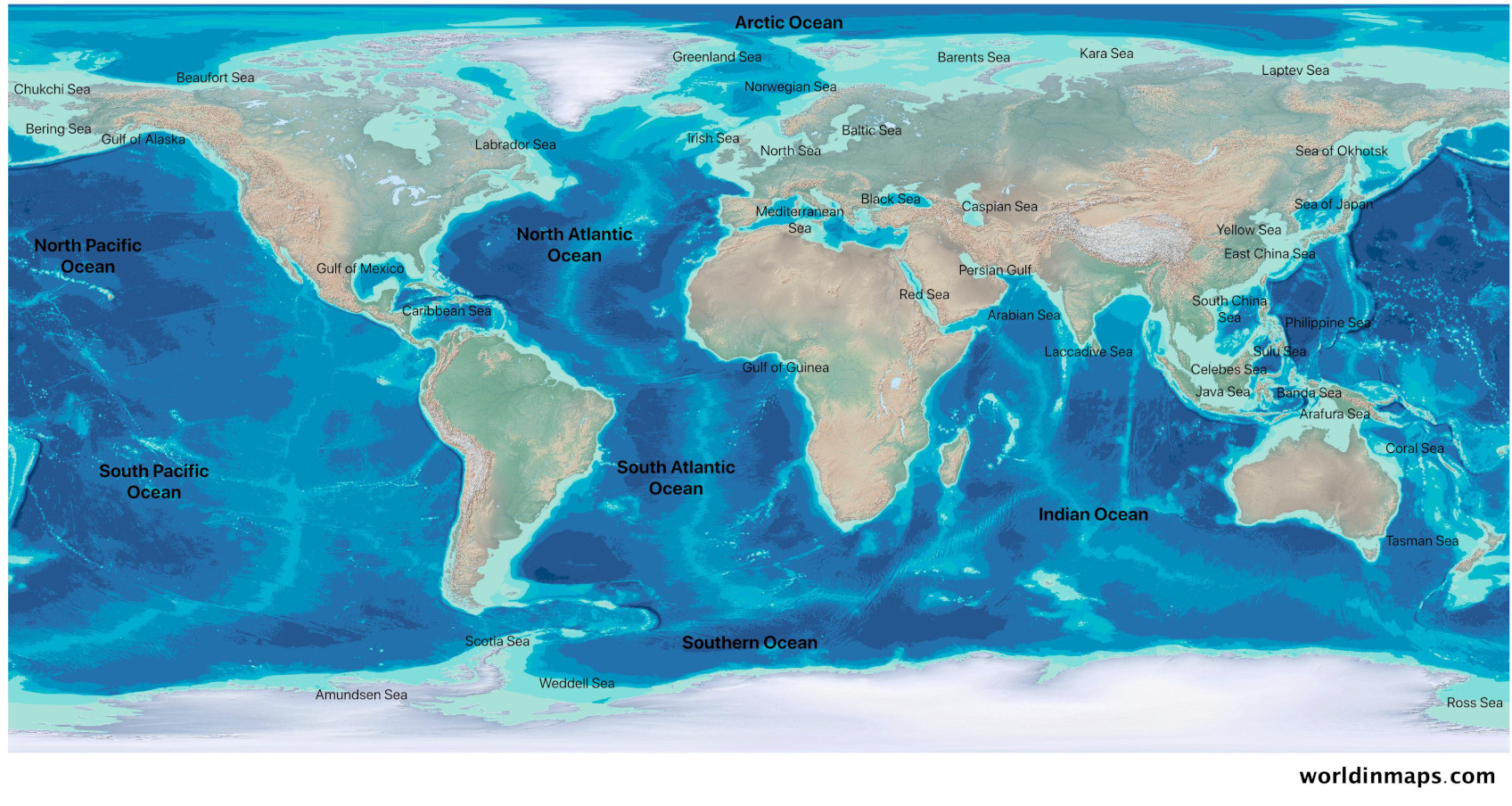 World Map With Labeled Oceans - United States Map