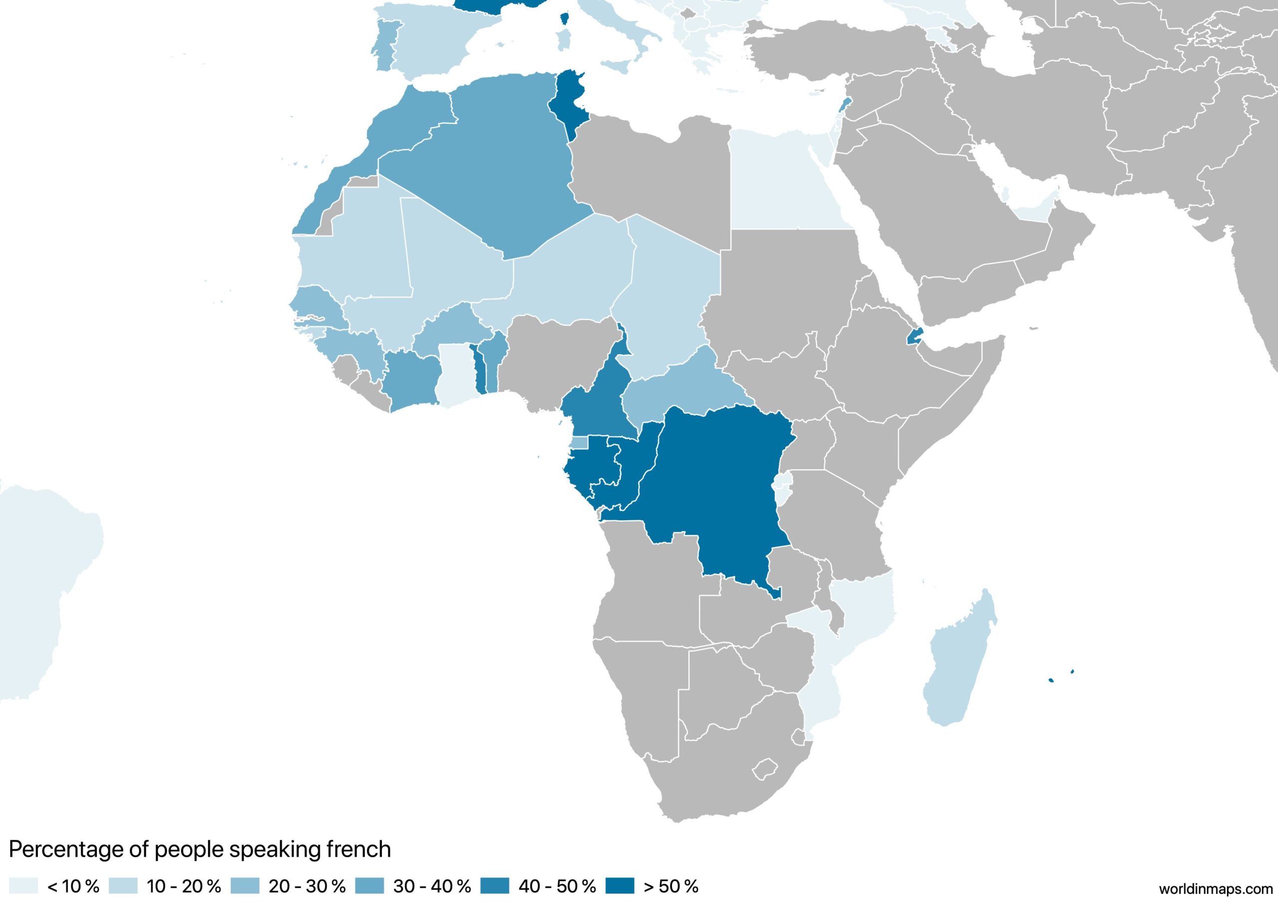 Francophone Countries World In Maps   Percentage People Speaking French In Africa Scaled 