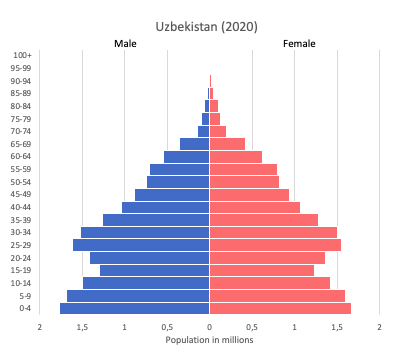 population pyramid of Uzbekistan (2020)