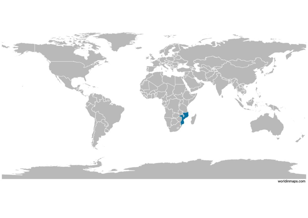 Mozambique on the world map