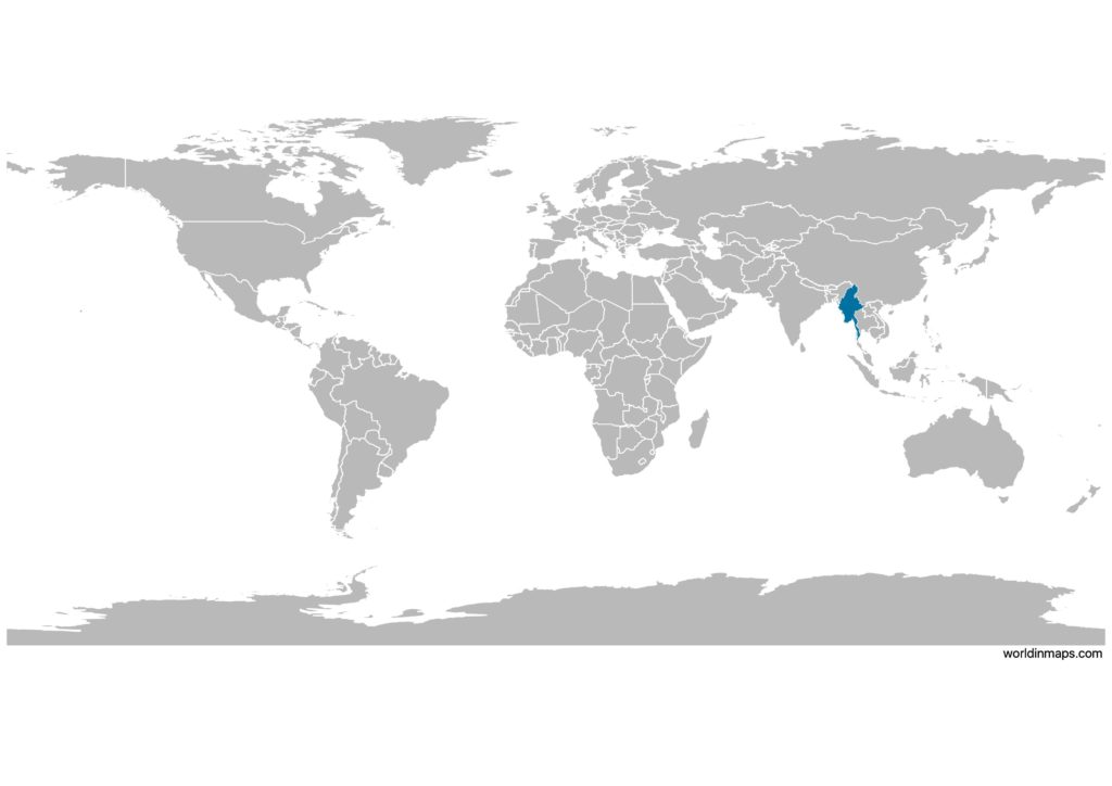 Myanmar on the world map