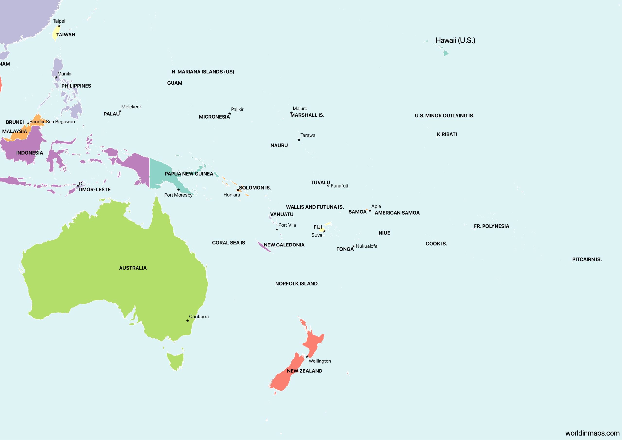 Кирибати и Науру на карте