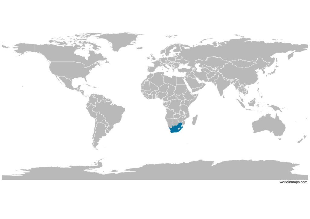 South Africa on the world map