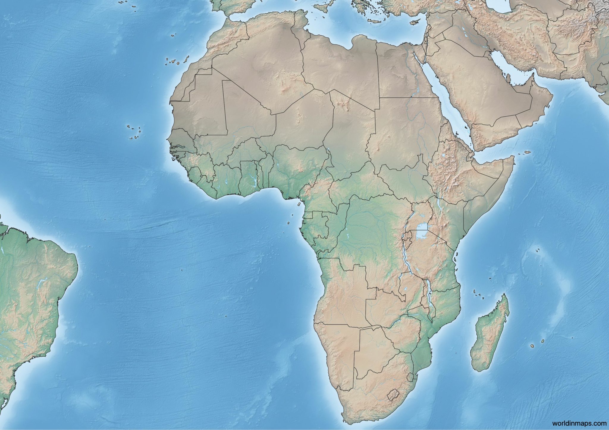 Physical Map of Africa - World in maps