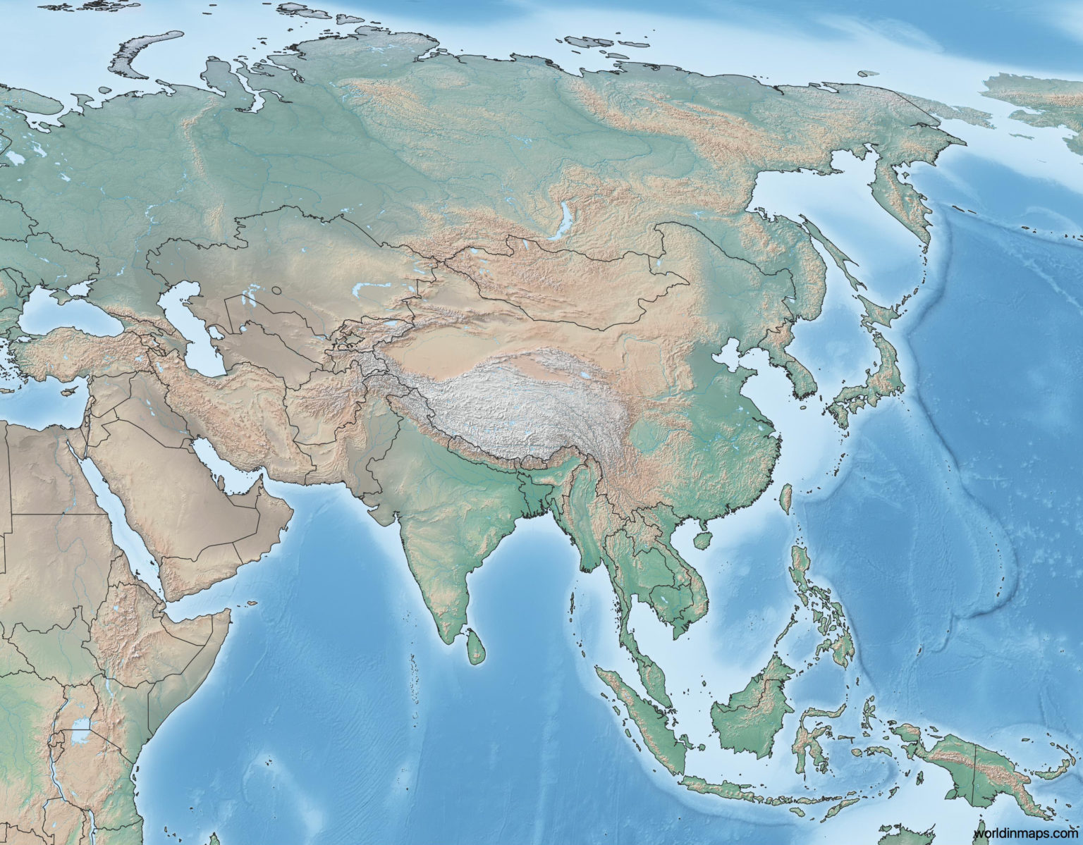 Topographic Map Of Asia 1536x1199 