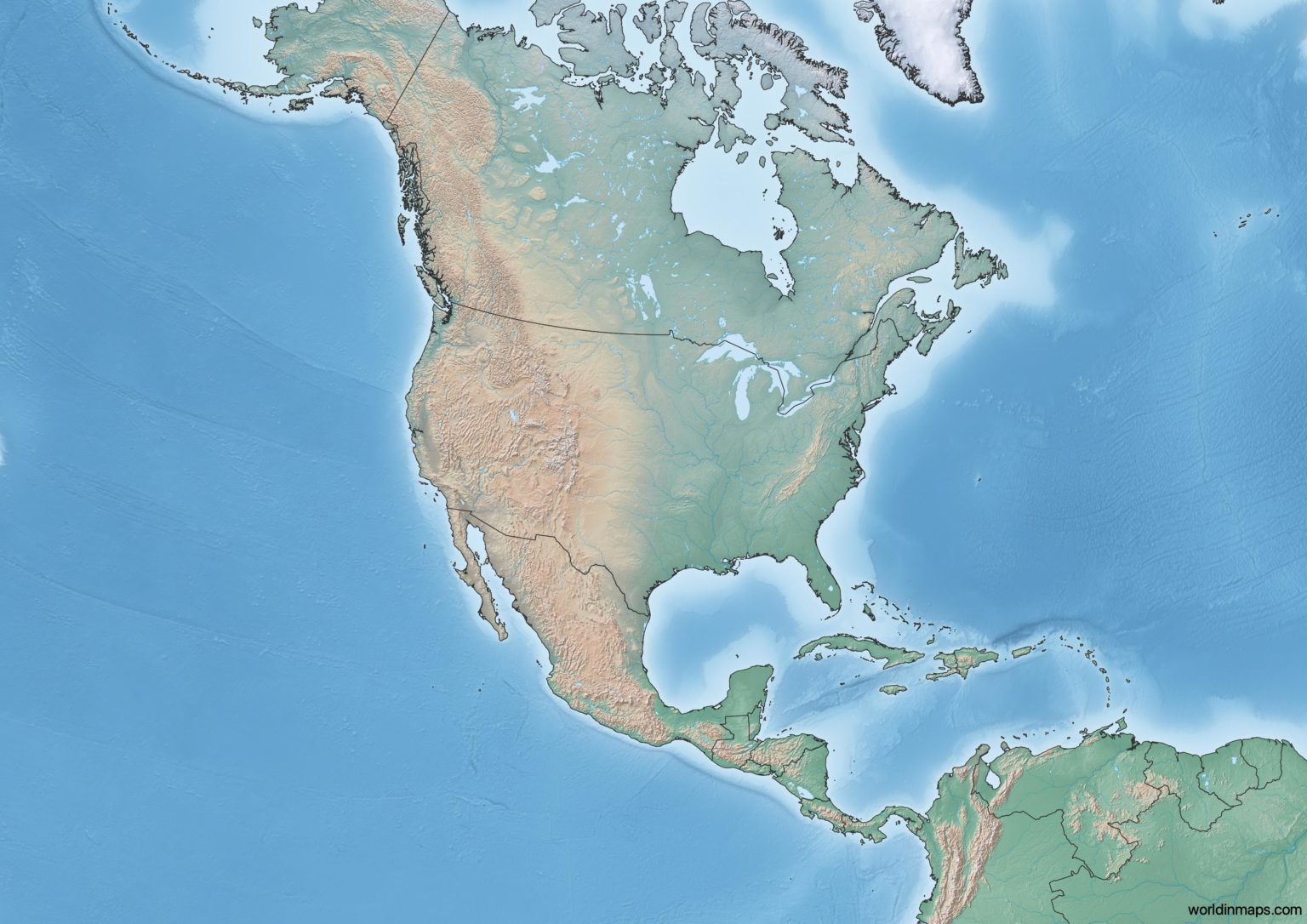 Physical Map of North America - World in maps