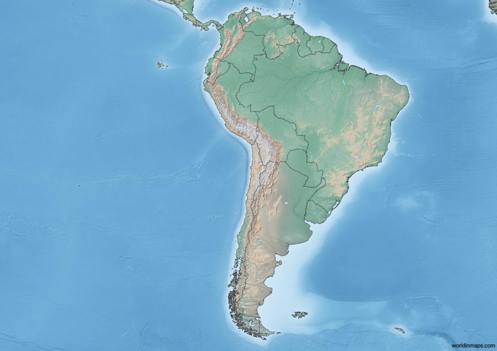 Topographic map of South America