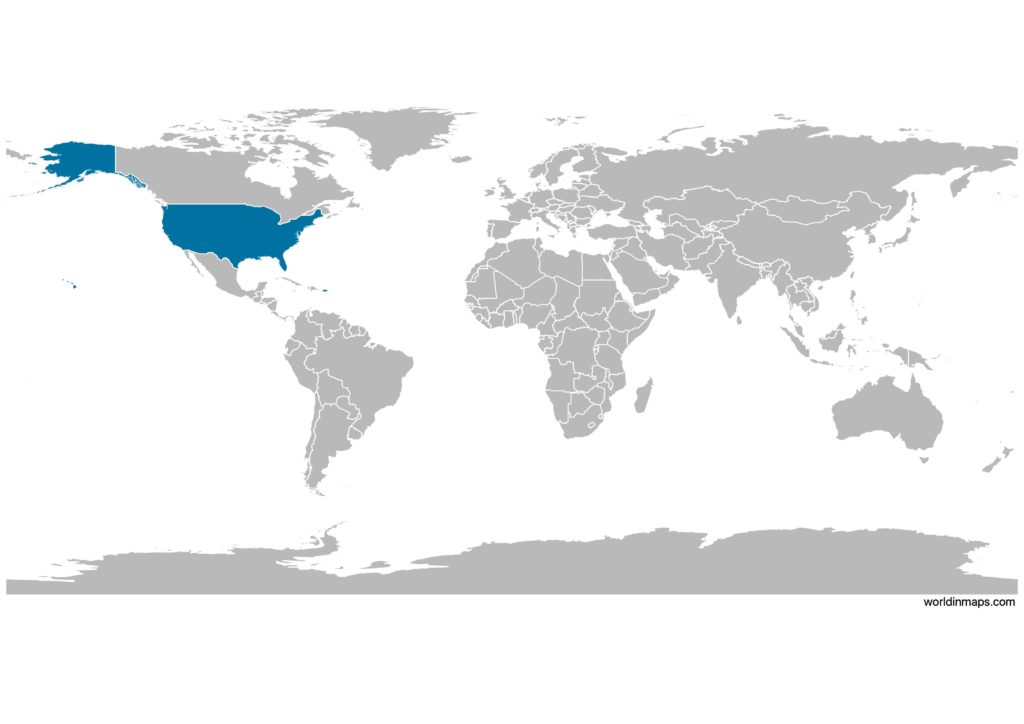 United States (US) on the world map