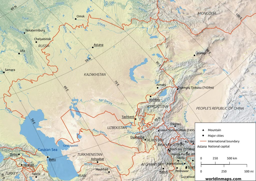 Physical map of Central Asia