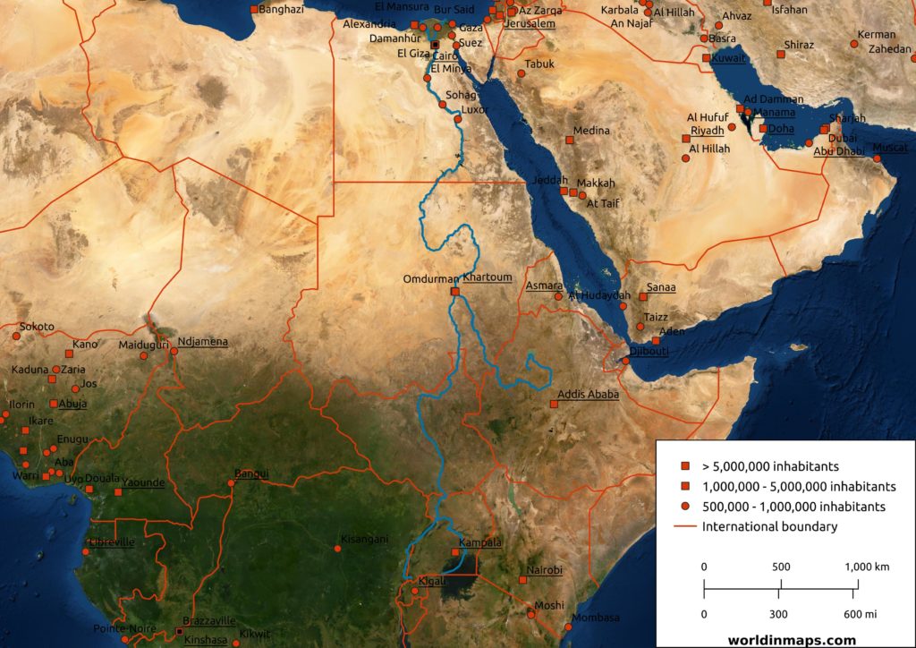 Nile river satellite map.