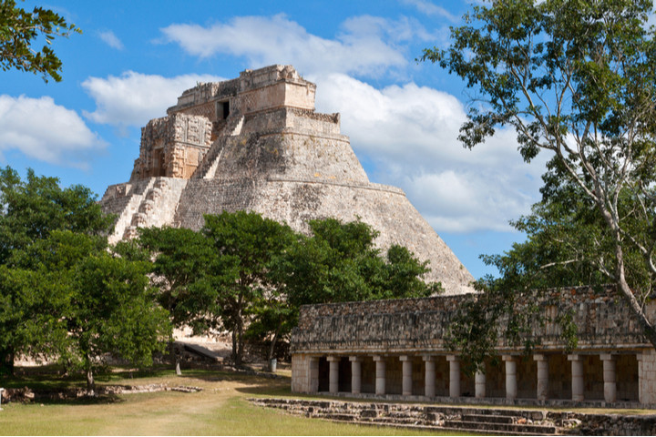 Ancient Mayan pyramid in Uxmal in the Yucatan Peninsula (Mexico)
