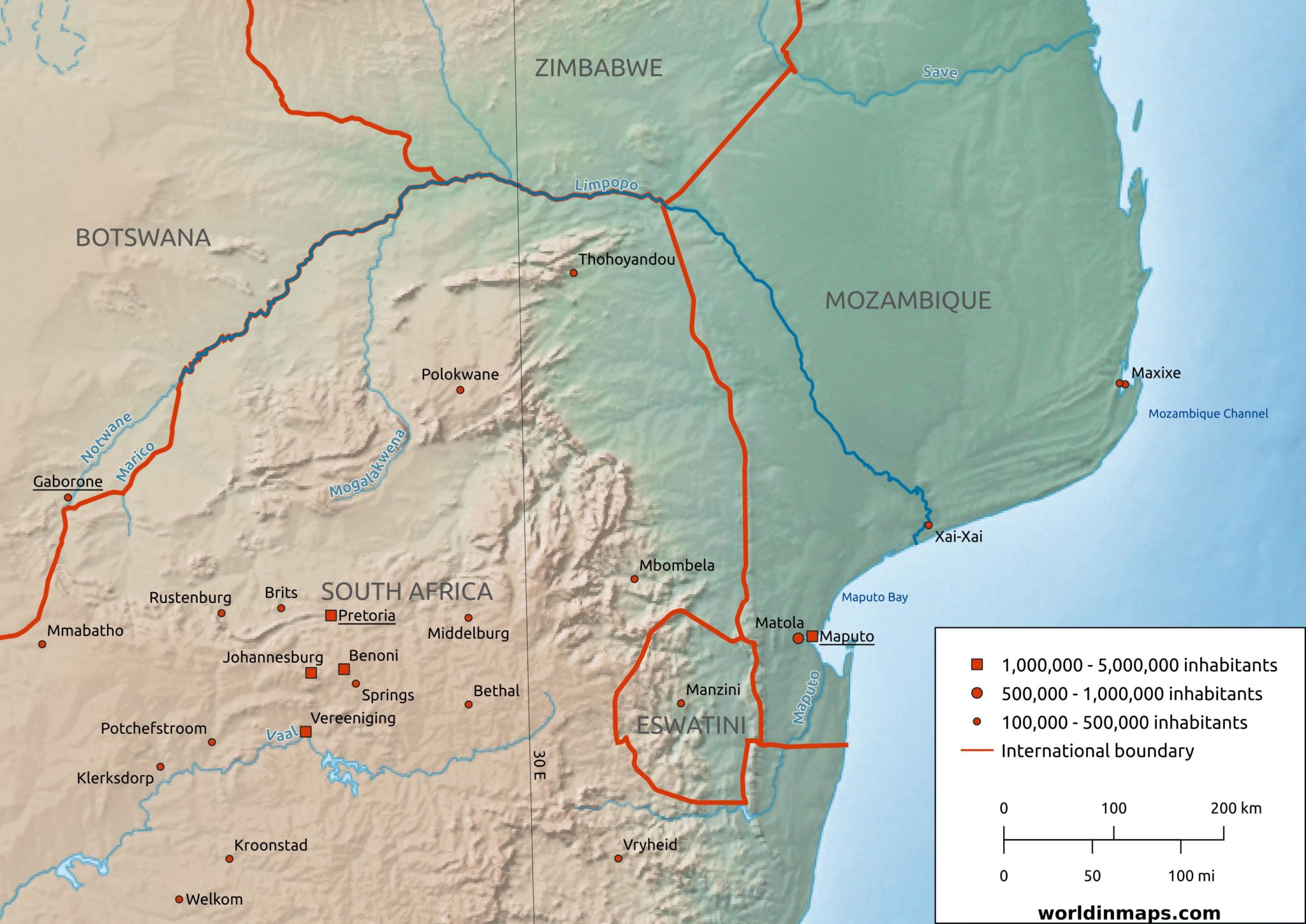 Река Лимпопо на карте Африки показать