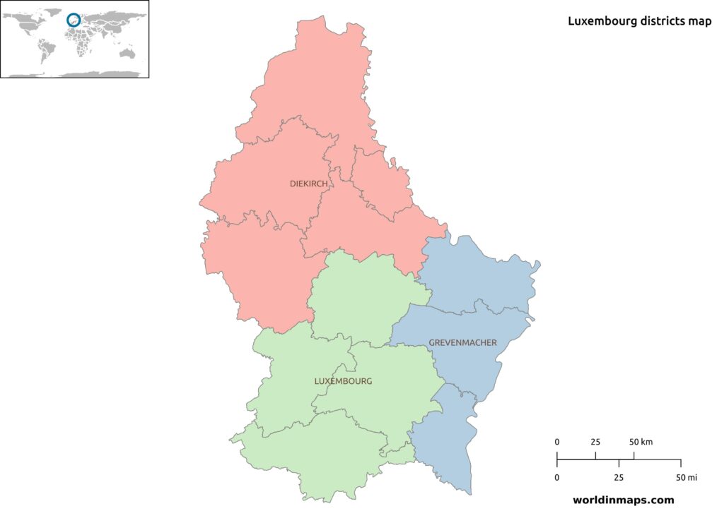 Luxembourg districts map