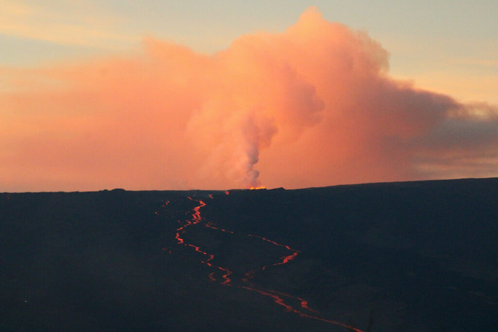 Mauna Loa volcano during a lava eruption