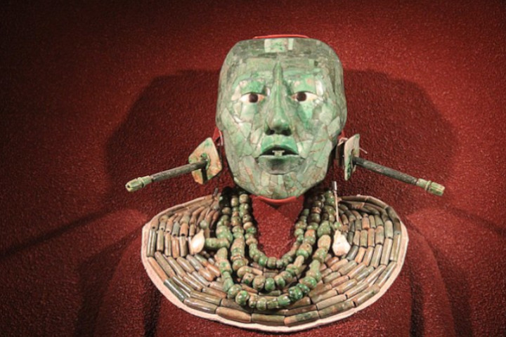 Maya jade mask and burial artifacts of Kinich Hanab Pakal (Ruler of Palenque, AD 615 to AD 683)
