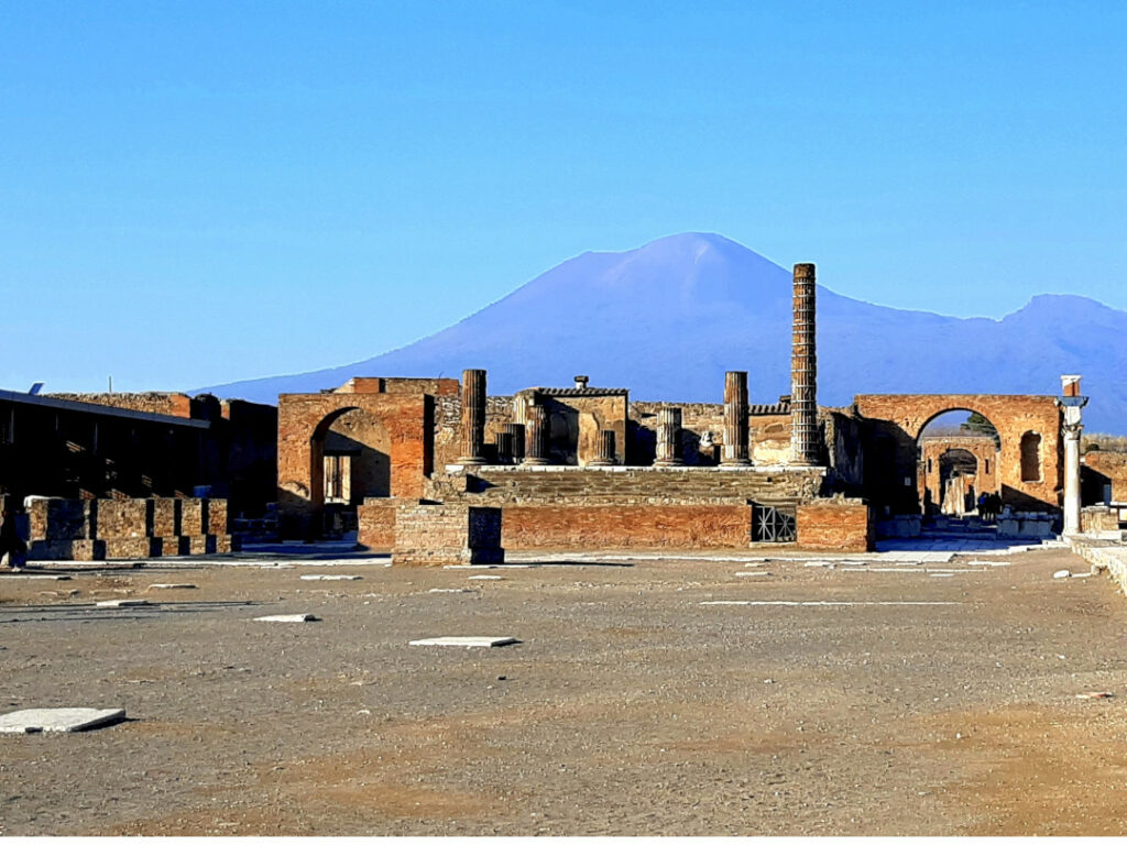 Ruins of Pompeii with Mount Vesuvius in the background