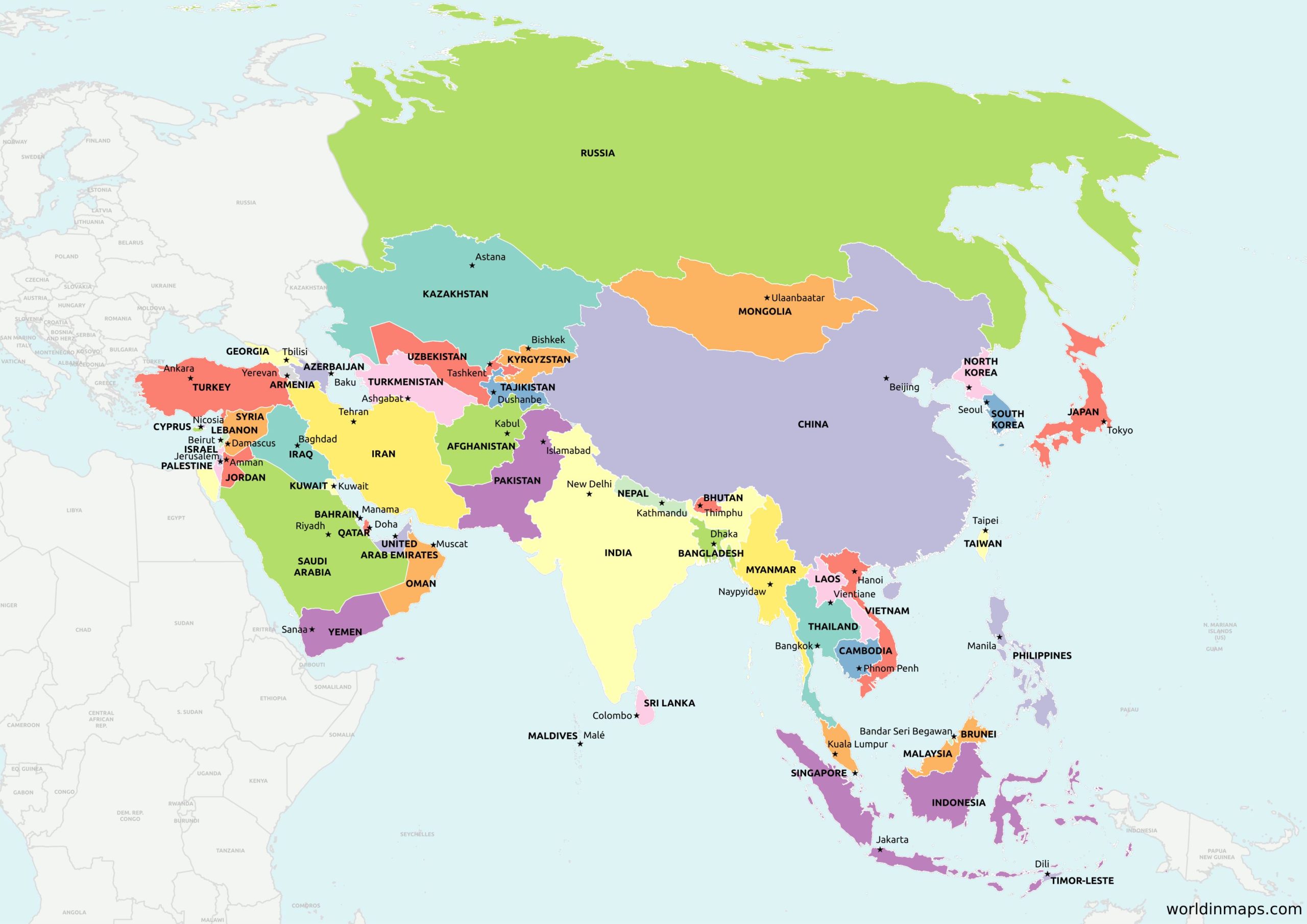 Map Of Asia With Countries 2024 