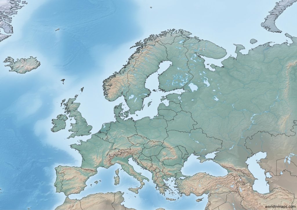 Topographic map of Europe