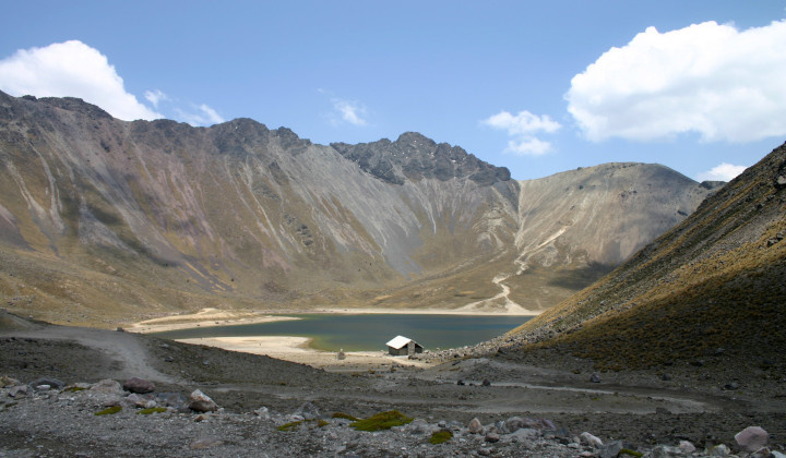View of the Sun Lake inside the crater of the Nevado de Toluca Volcano