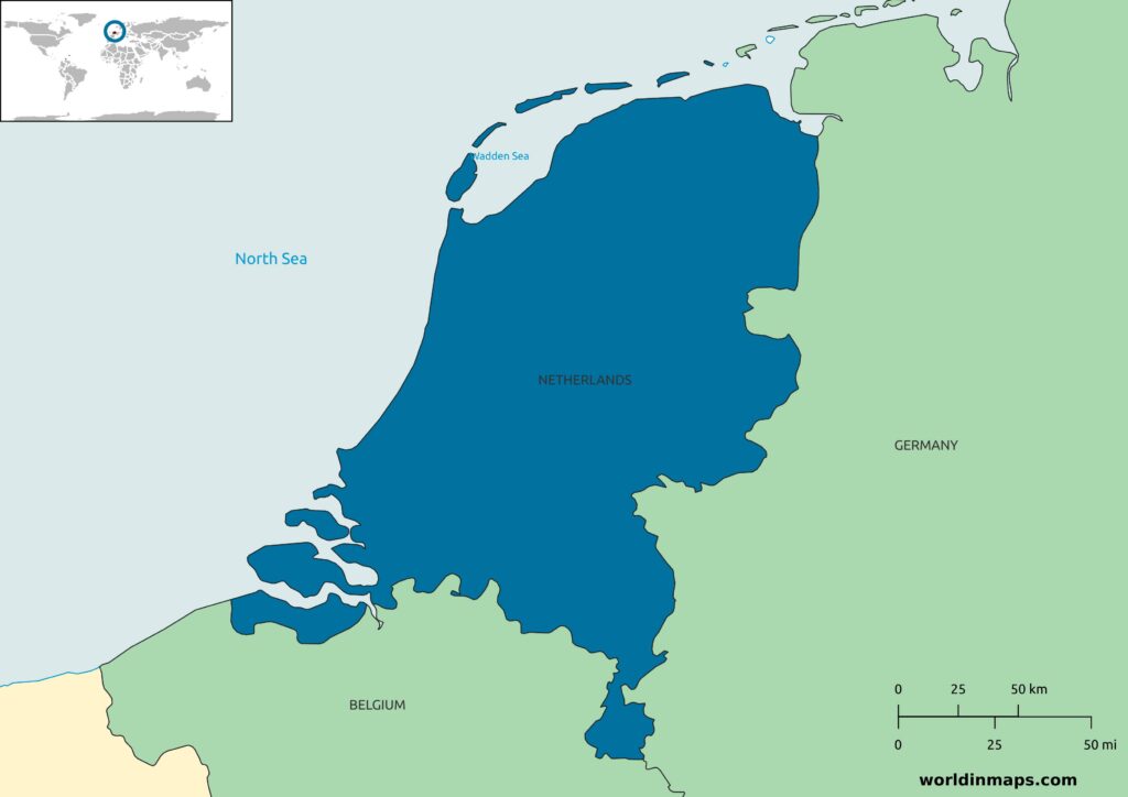 Map of the bordering countries of the Netherlands