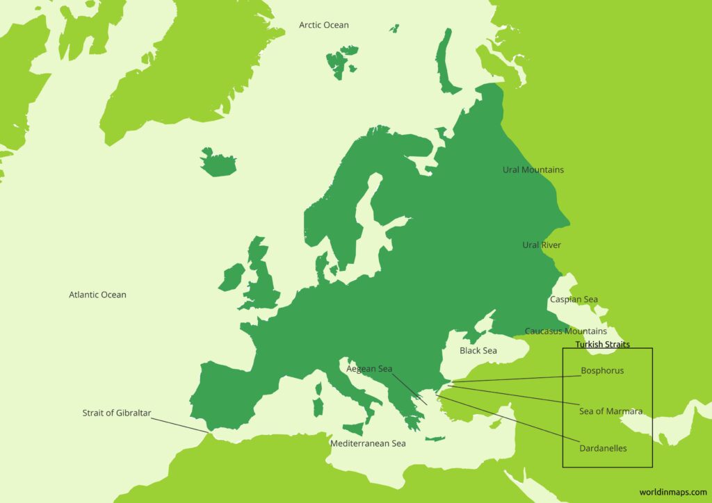 Map with the boundaries of Europe
