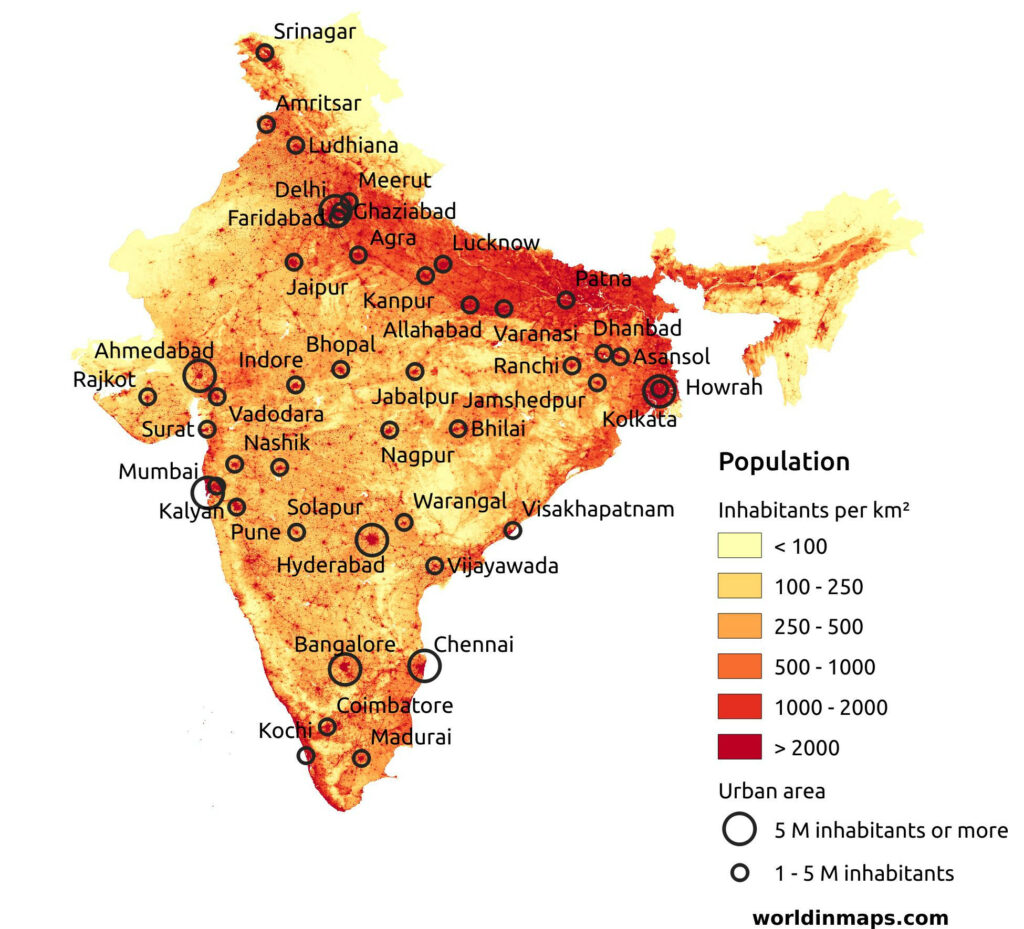 Map of the density of population in India
