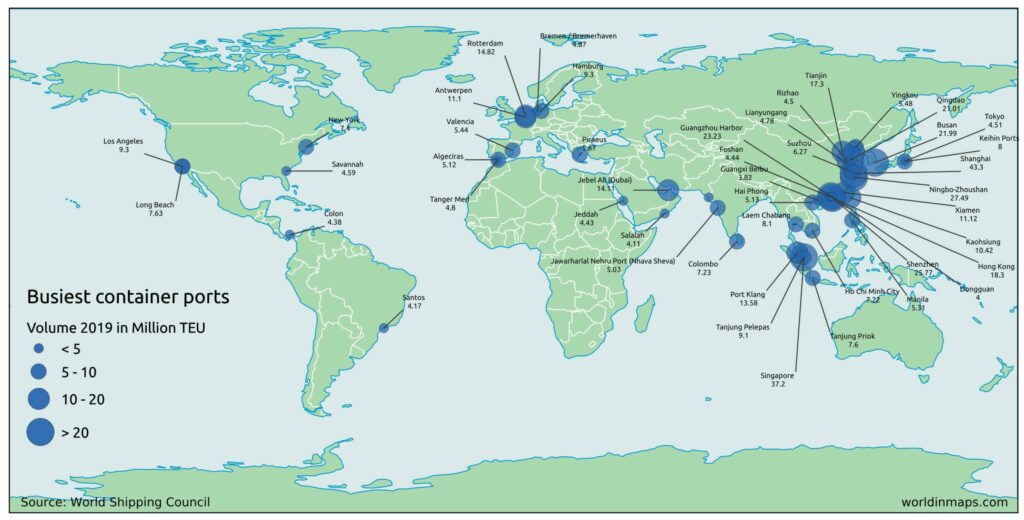 world's 50 largest container ports map