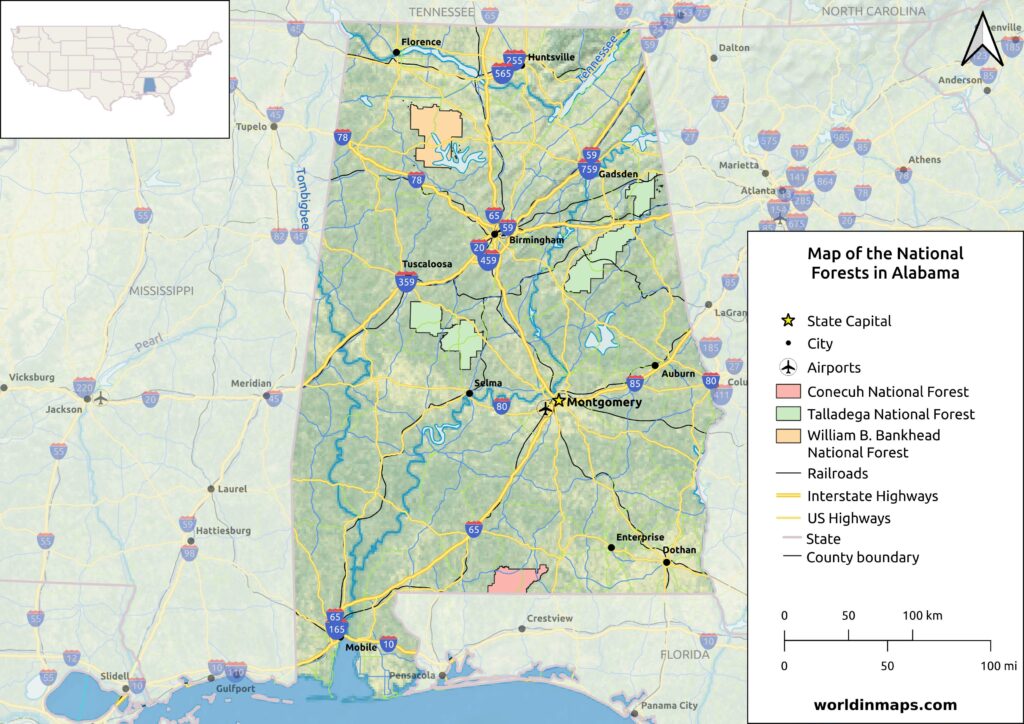 Map of the National Forests in Alabama