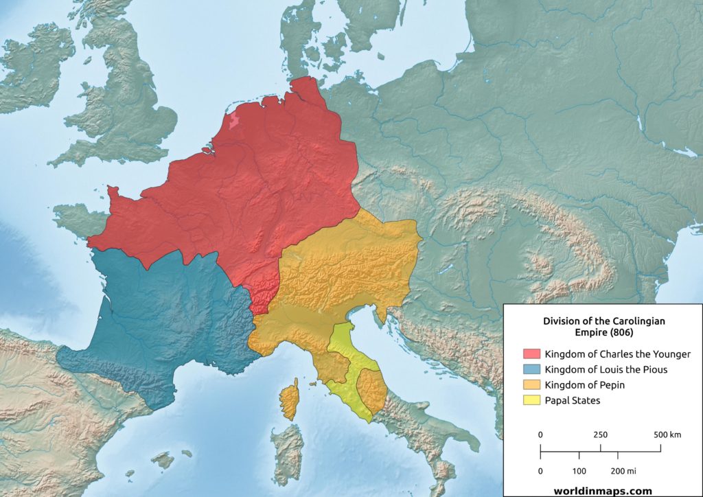 Map of the division of the Carolingian Empire in 806