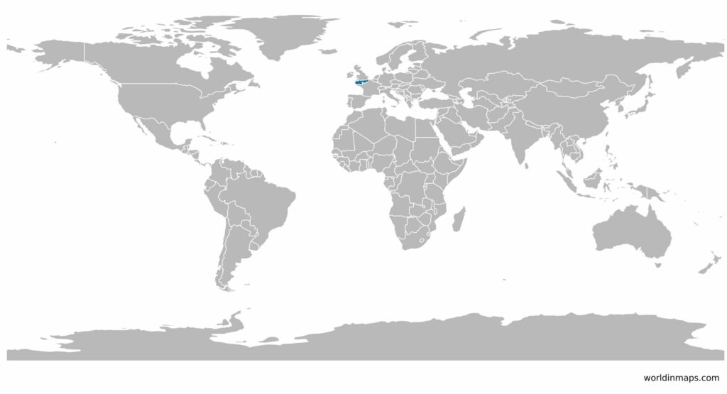 Map showing the English Channel on the world map