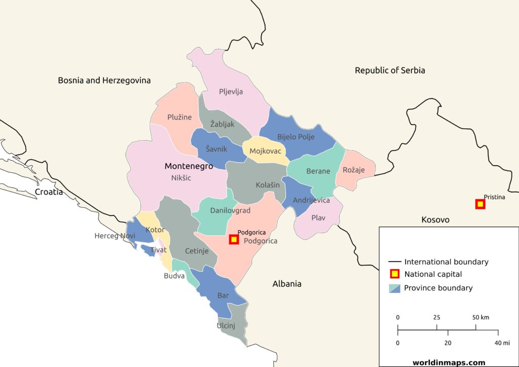 Montenegro states and political map