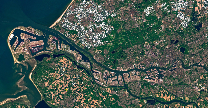 Satellite image of Rotterdam and its port