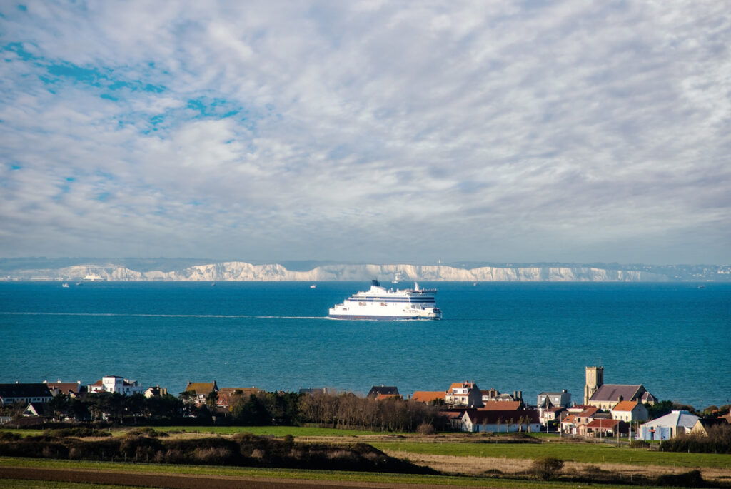 View of England from the French coast at the Strait of Dover