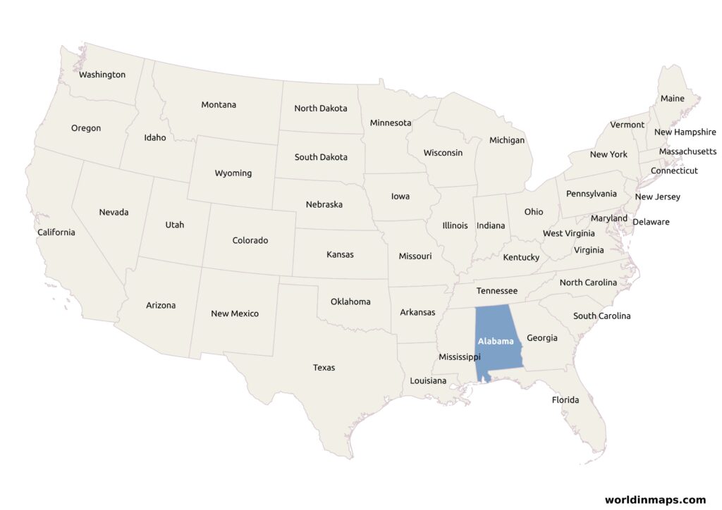 Location of Alabama on the map of the US